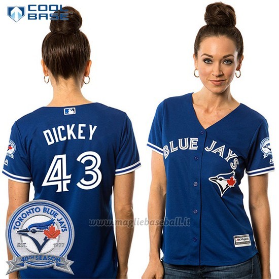 Maglia Baseball Donna Toronto Blue Jays R A Dickey 43 Cool Base 40 Anniversario